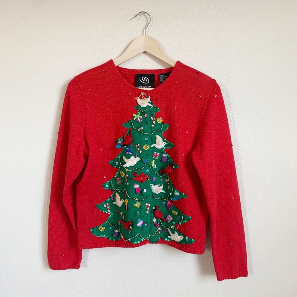 Michael Simon Beaded Christmas Cardigan